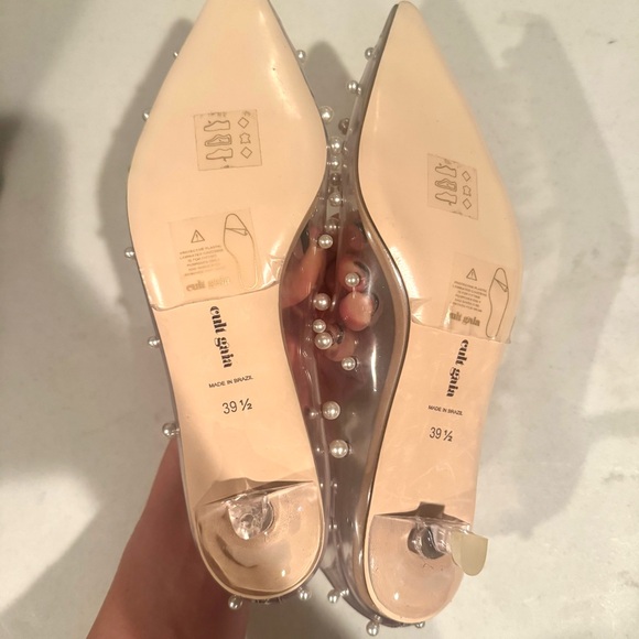 Cult Gaia Roxy Pearl Adorned Pointed Toe Clear Kitten Heels Size 39.5/9.5 - Picture 6 of 7